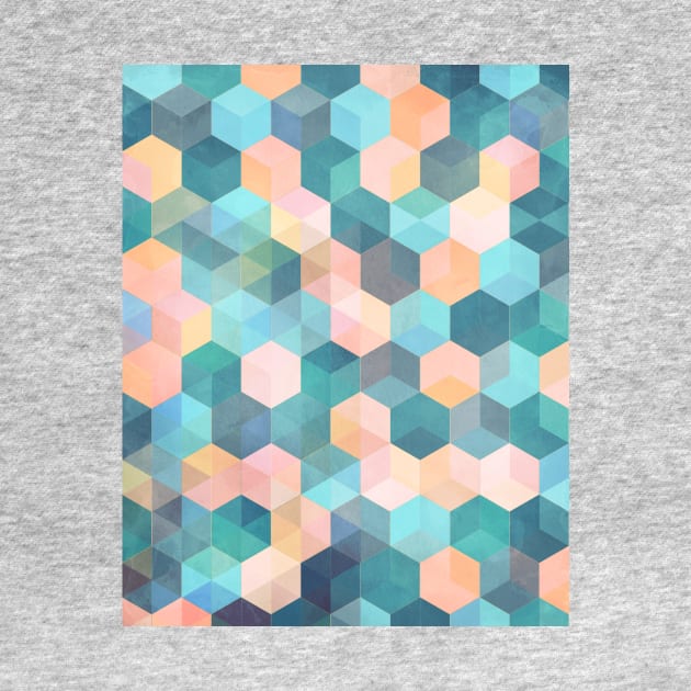 Child's Play 2 - hexagon pattern in soft blue, pink, peach & aqua by micklyn